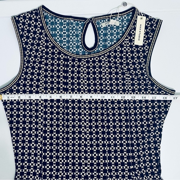 Max Studio NWT Geometric Sheath Midi Dress, Women’s Size Small, Pleated Skirt - Picture 8 of 16